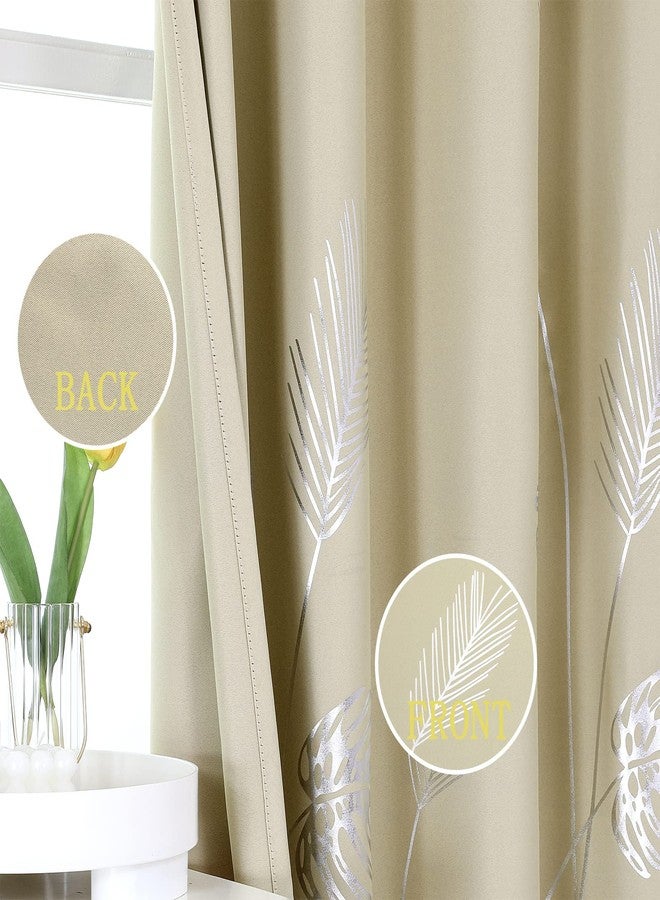Estelar Textiler Room Darkening Curtains 84 Inches Long 2 Panels Thermal Insulated Blackout Drapes with Foil Print Silver Palm for Living Room, 52Wx84L, Beige - Image 3